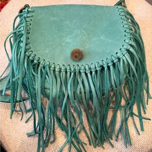 Chic Turquoise Fringed Crossbody Bag